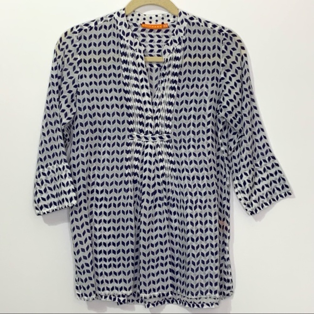 Oliphant Navy and White Patterned Top
